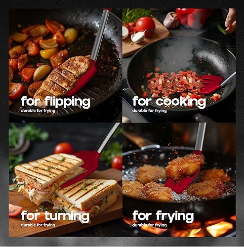 Miniatura 3 de Juego de espátulas de silicona  Espátulas de silicona resistente al calor 600F  Espátula ranurada y sólida para cocinar pescado, huevos, panqueques