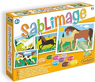 Sentosphère – Sablimage Chevaux – Kit loisirs créatifs enfant – 4 tableaux en sable – 16 couleurs de sable coloré – Concept Box avec cadre – Dès 4 ans – Fabriqué en France – 889