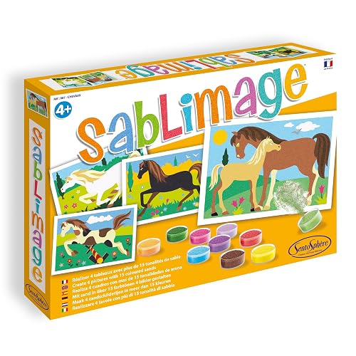 Sentosphère - Sablimage Caballos - Kit de Manualidades para niños - 4 Cuadros para Realizar