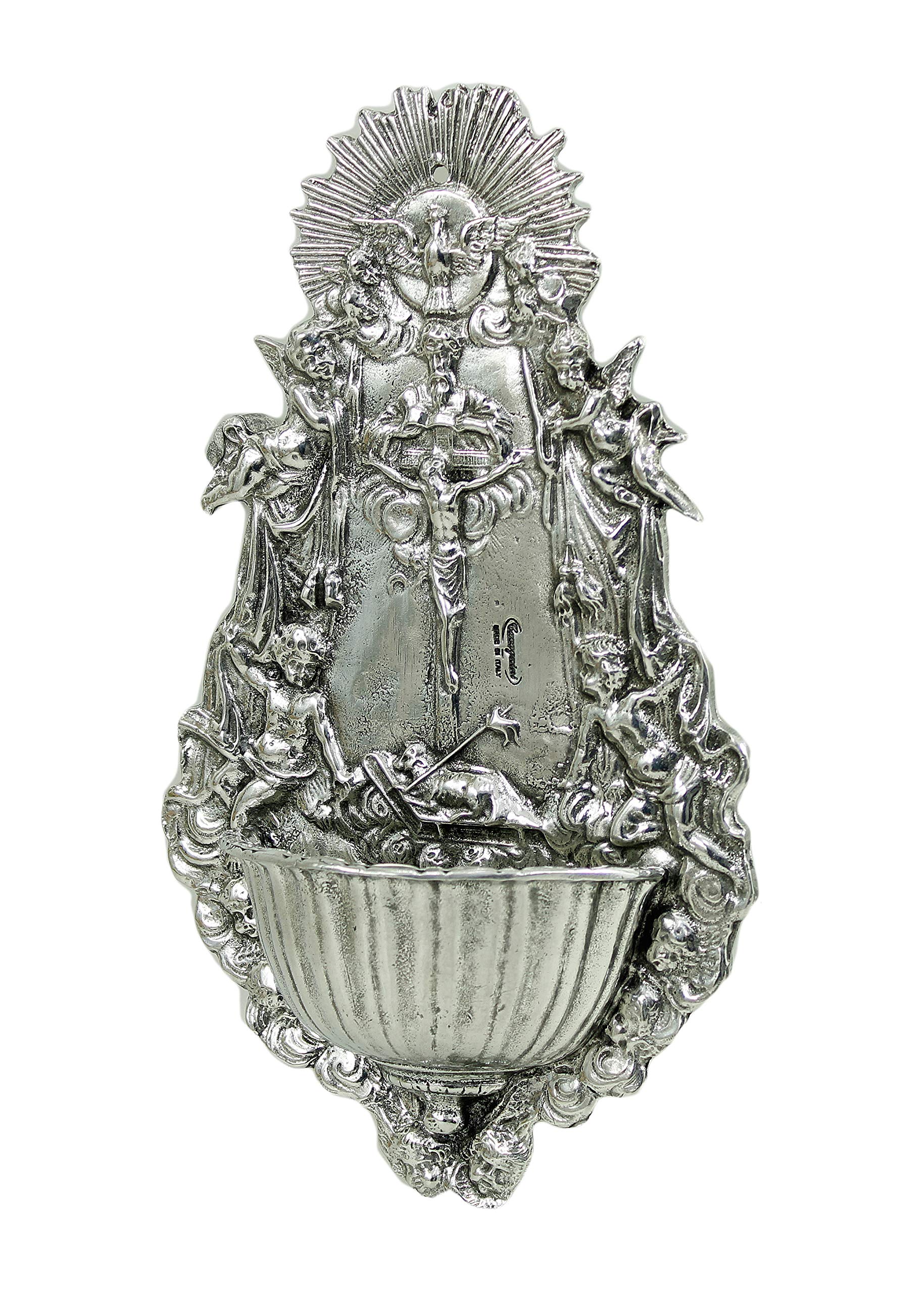 holy water font fountain lourdes stoup vatican container catholics made in Italy CAVAGNINI Pewter Silver
