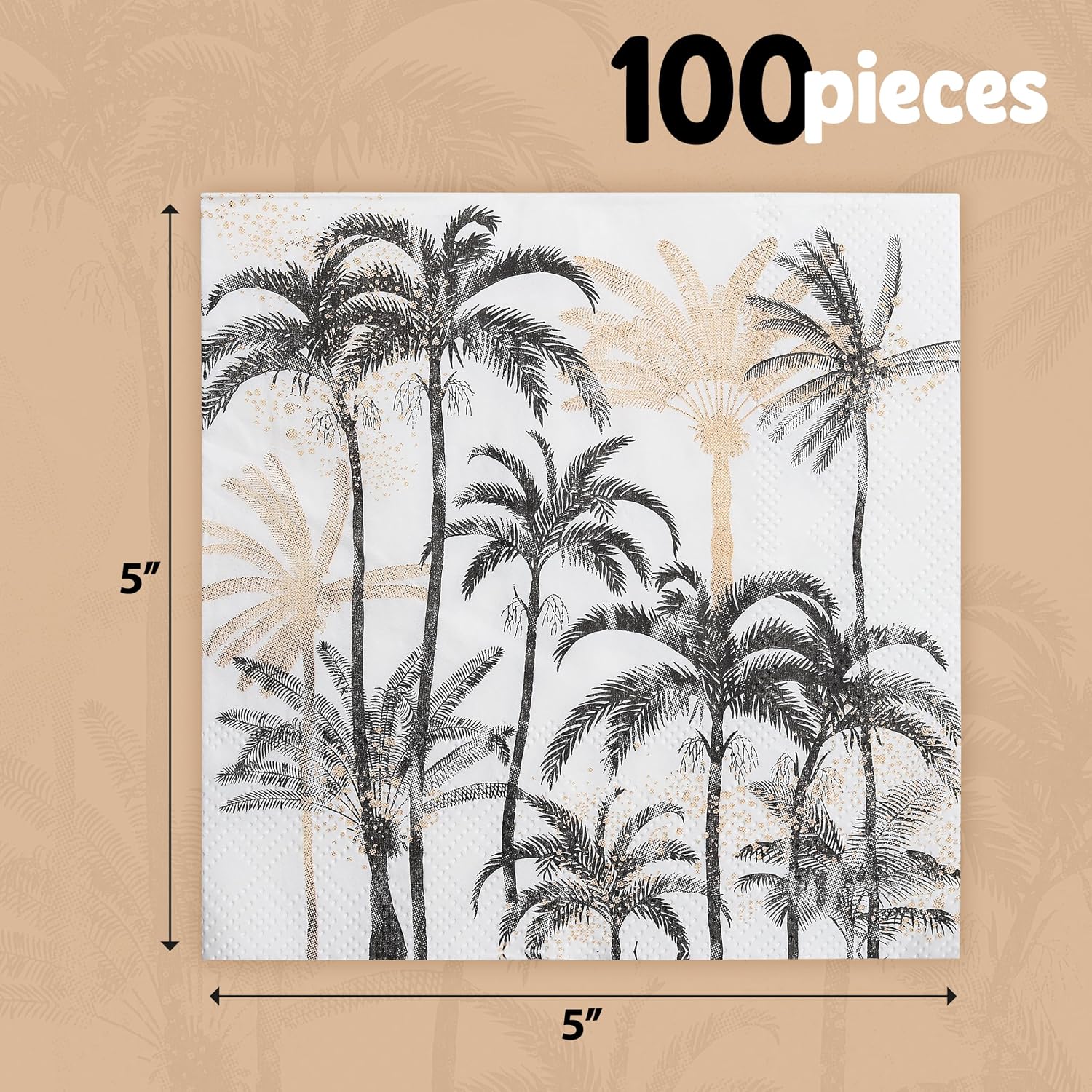 100 Palm Tree Cocktail Napkins Black Gold 3 Ply Disposable Paper Napkins Elegant Tropical Beverage Bulk Tableware Supplies Luau Summer Events image 3