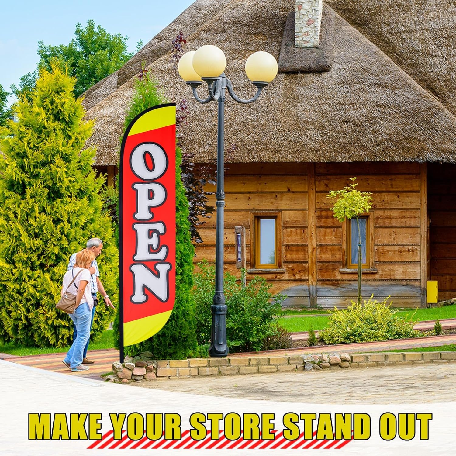 Fulmoon 4 Pcs Large Feather Open Flag 10.7 Feet Open Sign Flag Advertising Feather Banner for Outside Business Advertising (Hardware Not Included) - Image 5