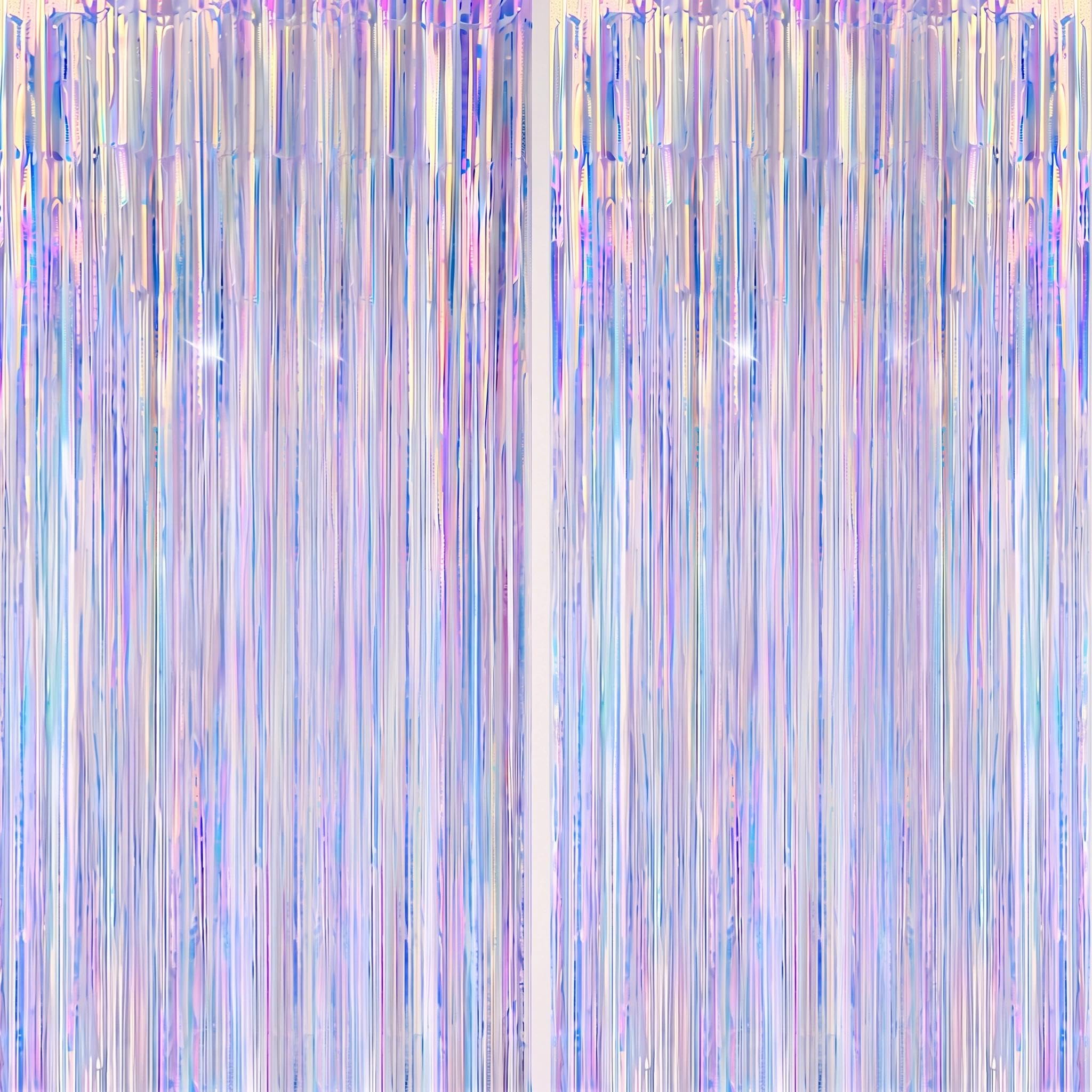 DECOCKRAT 2 Pack Foil Fringe Backdrop - Iridescent Shiny Tinsel Curtains for Party Decoration/Photo Booth Props - 3.3x6.6 FT Metallic Foil Backdrop for Birthday, Wedding, Graduation, Christmas.