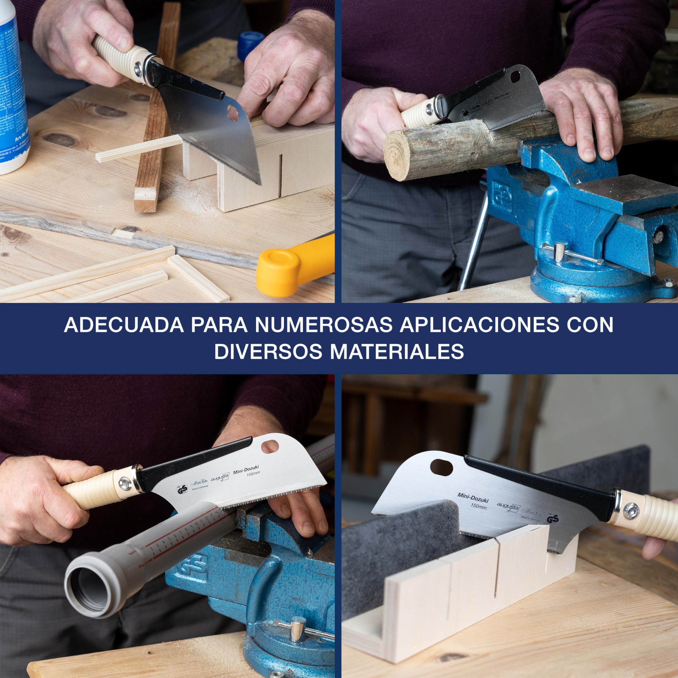 Augusta-Heckenrose Sierra japonesa Dozuki - sierra tradicional con robusto dorso de acero y mango de líber - corte de diamante por tres lados - dientes especiales para cortes finos en madera