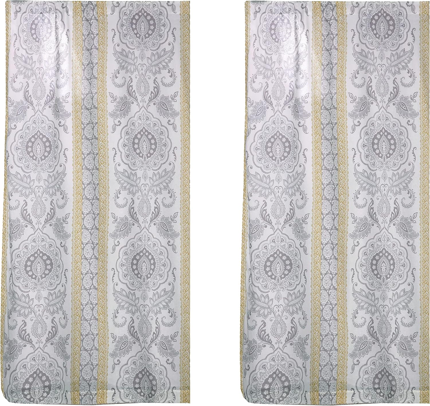 Levtex home - St. Claire - Window Panels with Rod Pocket - Two Curtains 84 inch Length - Paisley Medallion - Grey, Yellow and Cream - 100% Cotton - Lined