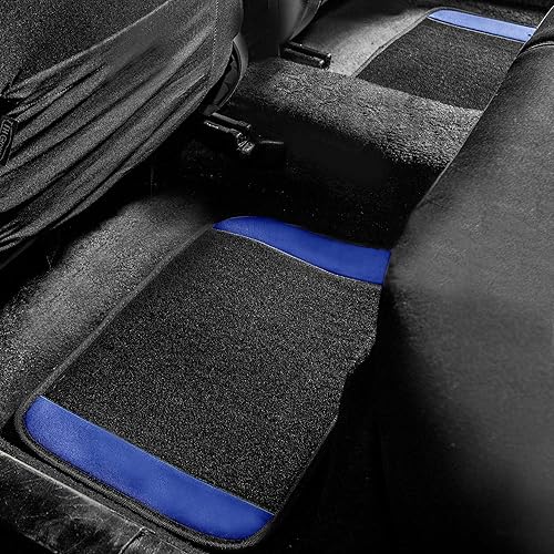 Miniatura 4 de TLH Tapetes para piso de automóvil, tapetes para piso de alfombra con ribete de colores para autos, juego completo de tapetes azules para piso