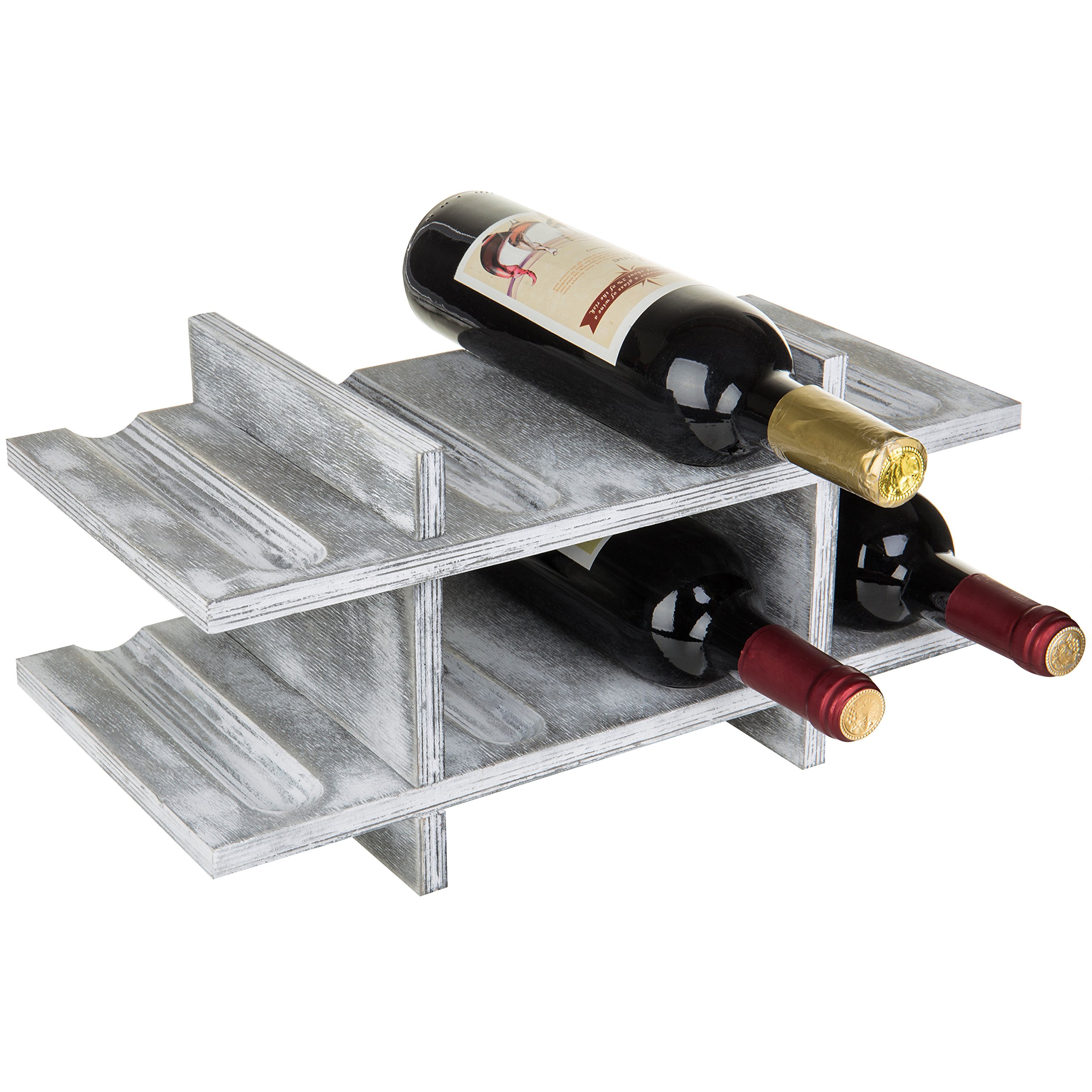 MyGift 8-Bottle Rustic Graywashed Wood Wine Storage Rack