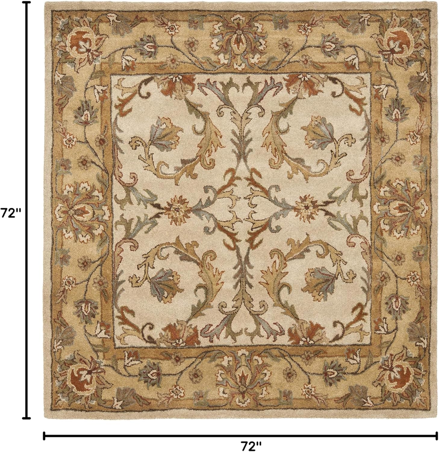 SAFAVIEH Heritage Collection Area Rug - 6' Square, Beige & Gold, Handmade Traditional Oriental Wool, Ideal for High Traffic Areas in Living Room, Bedroom (HG967A)