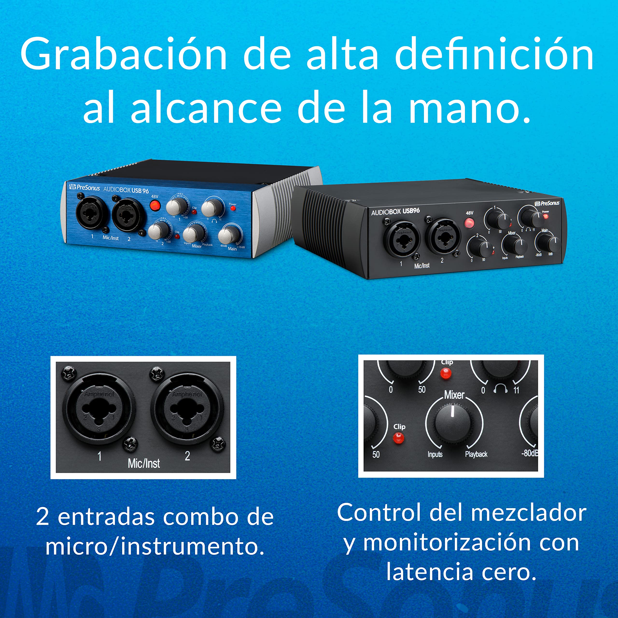 PreSonus AudioBox 96 - Interfaz de Audio USB, Para Grabación, Difusión, Podcasting con Paquete de Software incluido Studio One Artist, Ableton Live Lite DAW, Edición del 25º Aniversario