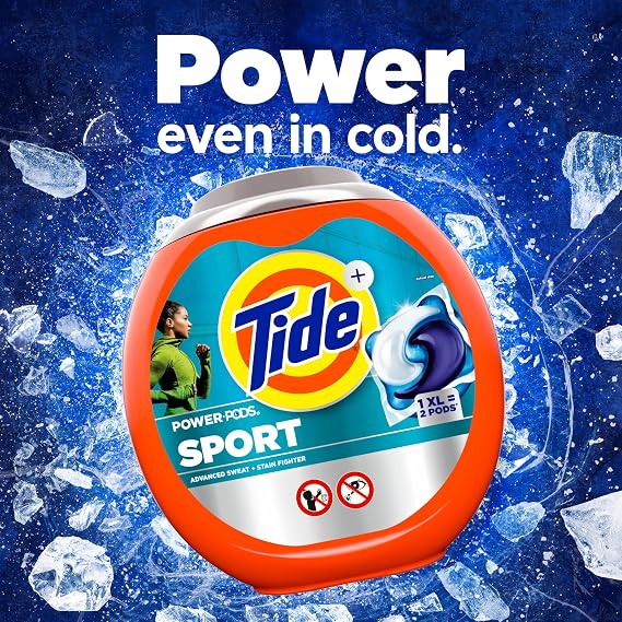 Tide Power Pods Sport Laundry Detergent Pacs, 63 Count, Advanced Sweat + Stain Fighter