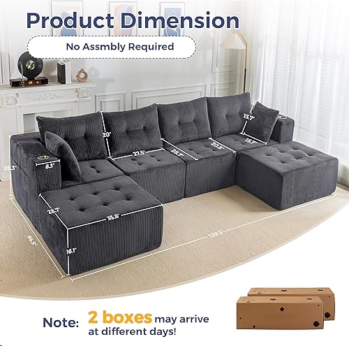 Miniatura 3 de MAXYOYO Sofá modular, moderno en forma de U con 2 otomanas, sofá en una caja, silla copetuda de 6 asientos sin hueso para sala de estar, no requiere