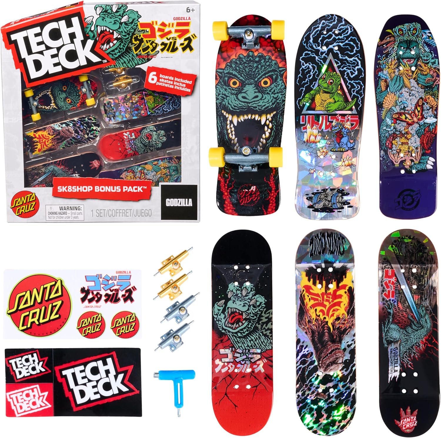 TECH DECK, Godzilla Sk8shop Fingerboard Bonus Pack, Collectible and Customizable Mini Skateboards, K...