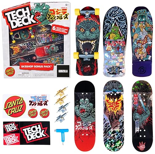 TECH DECK, Godzilla Sk8shop Fingerboard Bonus Pack, Collectible and Customizable Mini Skateboards, Kids Toys for Ages 6 and up