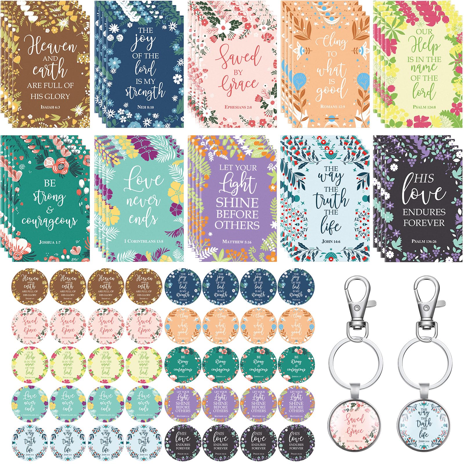 Photo 1 of Inspirational Gift Set Mini Motivational Quote Notepads 4.72 x 3.35 inch Bible Verses Keychain Bulk Christian Bible Journal Notebook Christian Gift for School Office Present Supplies(40 Pcs)