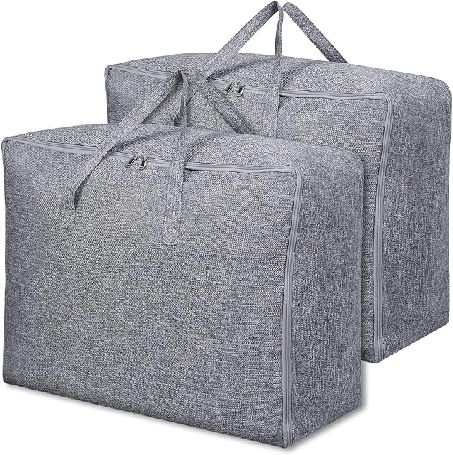 105L Clothes Storage Bags Thick Cotton and Line Fabric Extra Large Storage Bags with Handle and Zipper for Duvet Clothes Quilt Blankets