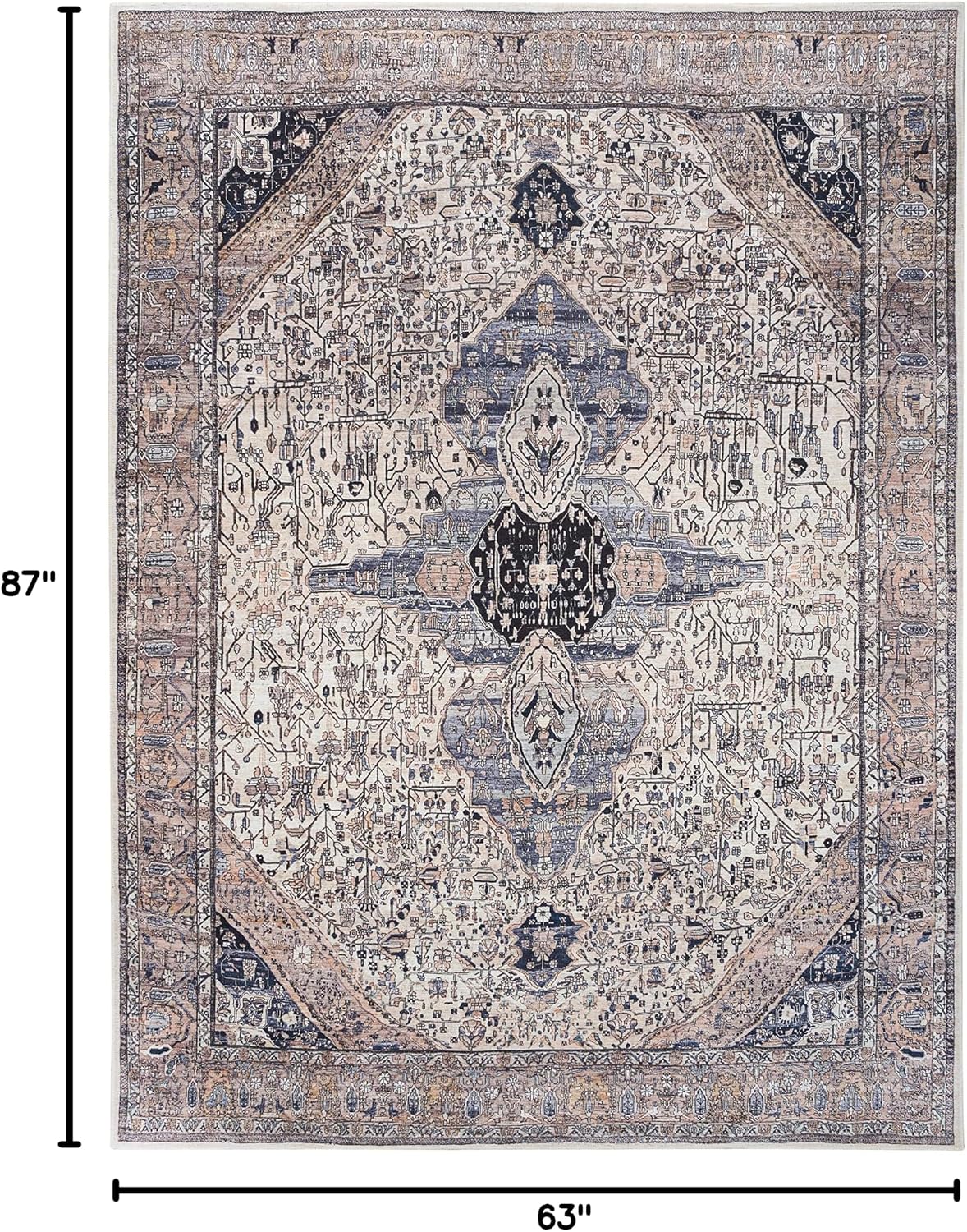 Nourison Home Brilliance Machine Washable Ivory Blue 5'3" x 7'3" Area Rug - Easy Clean, Non Shedding, Bed Room, Living Room, Dining Room, Kitchen (5' x 7')