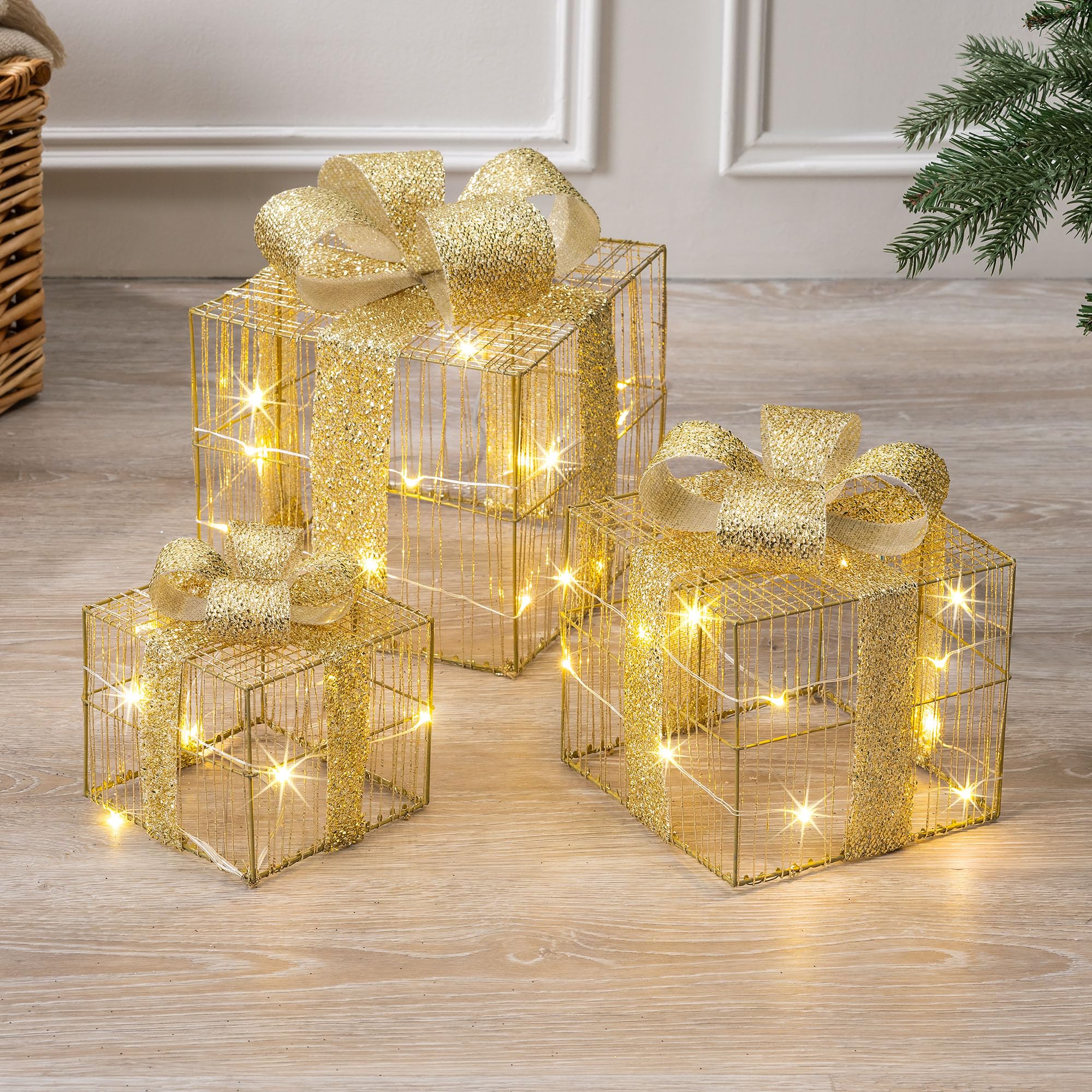 Boîtes cadeau décoratives à LED blanc chaud à piles décoration Noël
