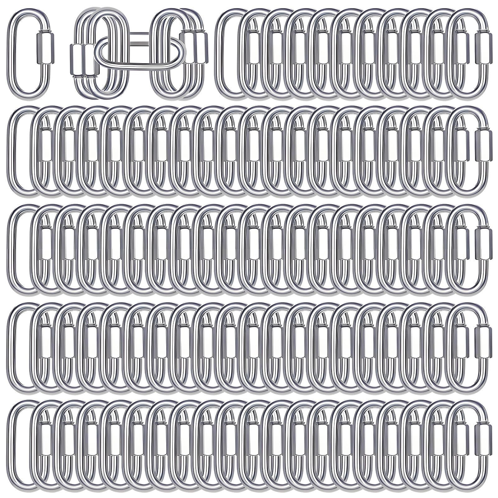 200-Pack M5 3/16 Inch Quick Link Chain Connectors, 2IN Galvanized Thread Quick Link Screw, Heavy Duty Small Locking Carabiner Clips for Hammocks,