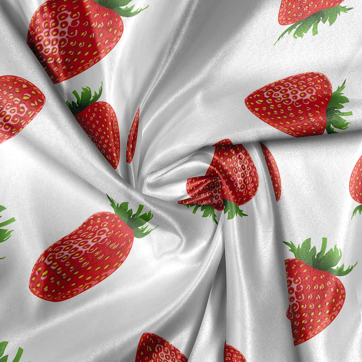 Lunarable Spring Fabric by The Yard, Cartoon Style Strawberries on White Background Fresh Fruit Pattern Image, Decorative Satin Fabric for Home Textiles and Crafts, 3 Yards, Red White