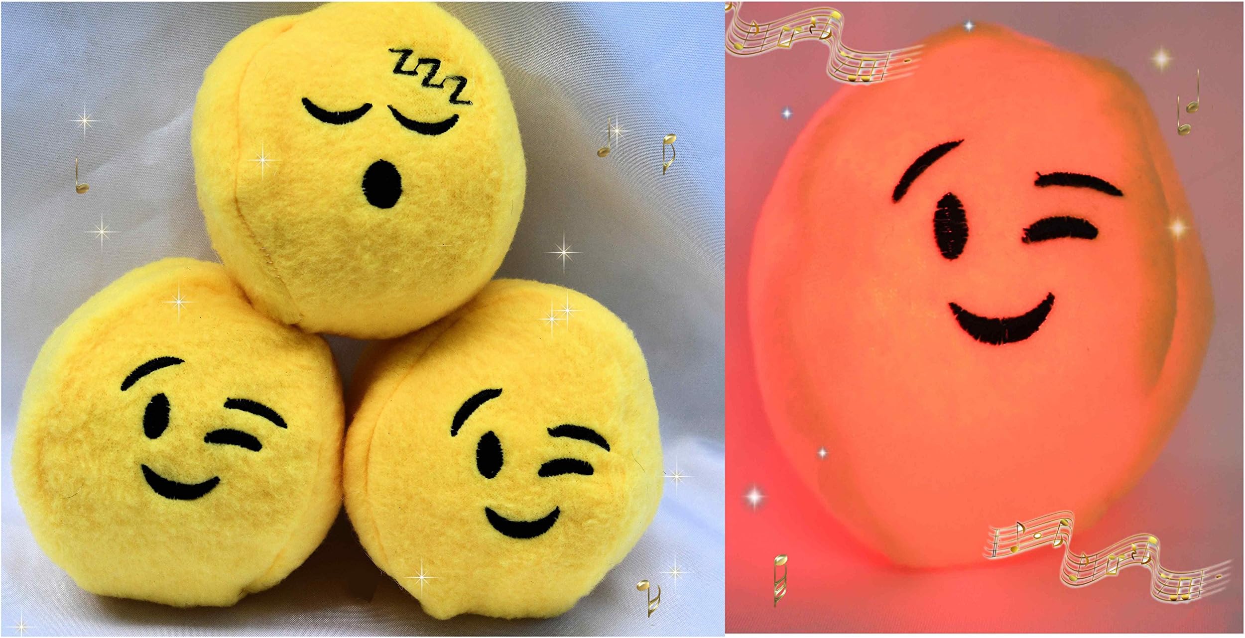 1 Squeaky Dog Toys Soft Funny Emoji Ball Led Lights and Sound Unique USA