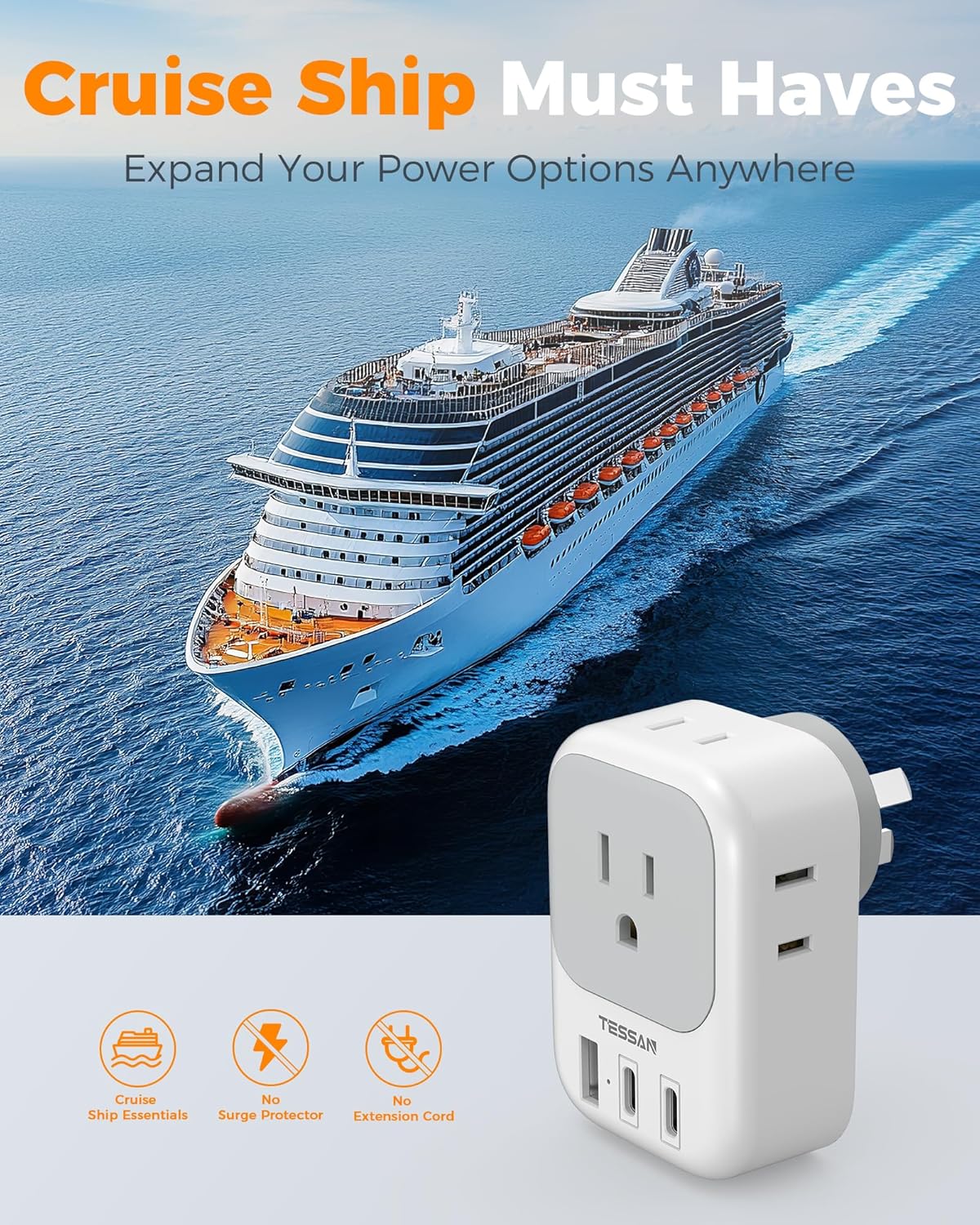 Australia Plug Adapter 2 Pack, TESSAN New Zealand Power Adapter with 4 Outlets 3 USB (2 USB-C), Type I Travel Adaptor for US to Australian Argentina China Fiji Samoa Tonga Kiribati - Image 7