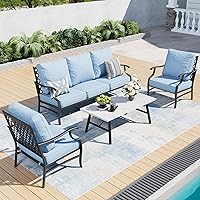 Vista 32 de Juego de muebles de patio, 4 piezas de muebles modernos de metal para exteriores, sofá de 3 plazas, 2 sillas mecedoras, mesa de centro y cojín extra