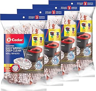 O-Cedar EasyWring Deep Clean Refill (4-Pack) | 40% More Cleaning Power | Microfiber Mop Refill Compatible with O-Cedar EasyWring Spin Mop & Bucket System