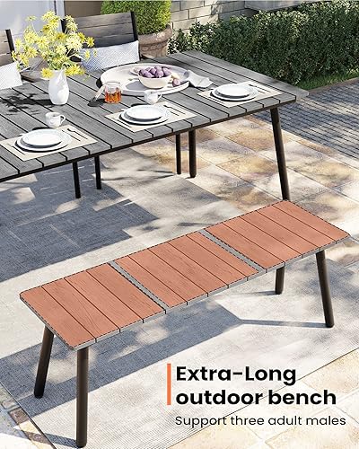Miniatura 4 de Pellebant Banco de comedor al aire libre, banco de picnic de patio de 50 pulgadas de largo para 3 personas, tablero compuesto de plástico de madera