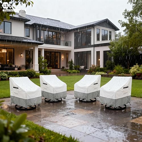 Miniatura 5 de Paquete de 4 fundas para sillas giratorias de patio, impermeables, resistentes, para exteriores, fundas para sillas giratorias al aire libre para