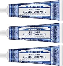 Dr. Bronner’s All-One Toothpaste Pack of 3– Peppermint, 5 oz– Fluoride-Free Toothpaste for Adults, SLS-Free, 70% Organic & Natural Ingredients, Vegan, Helps Freshen Breath & Reduce Plaque