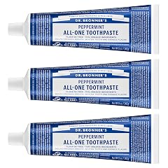 Dr Bronners All-One Toothpaste Pack of 3 Peppermint 5 oz Fluoride-Free Toothpaste for Adults SLS-Free 70 Organic Natural