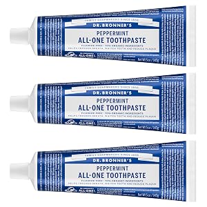Dr Bronners All-One Toothpaste Pack of 3 Peppermint 5 oz Fluoride-Free Toothpaste for Adults SLS-Free 70 Organic Natural
