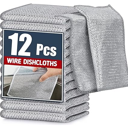 (Pack of 12) Non Scratch Dish Wash Cloth Steel Wire Dish Cloth, Stainless Steel Scrubber Non-Scratch Wire Dishcloth for Washing Dishes Sinks Counters Wire Dishwashing Rags for Wet and Dry