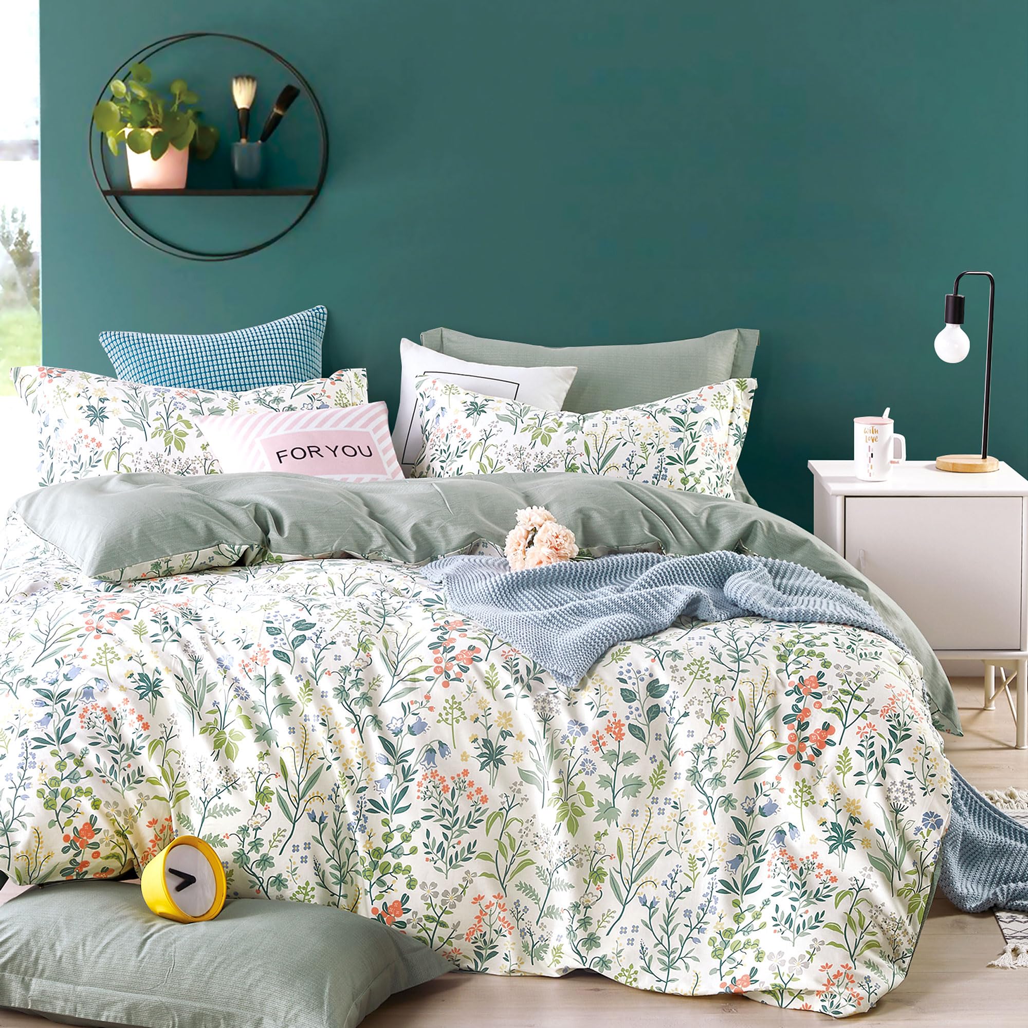 LEMIROE 100% Cotton Floral Duvet Cover