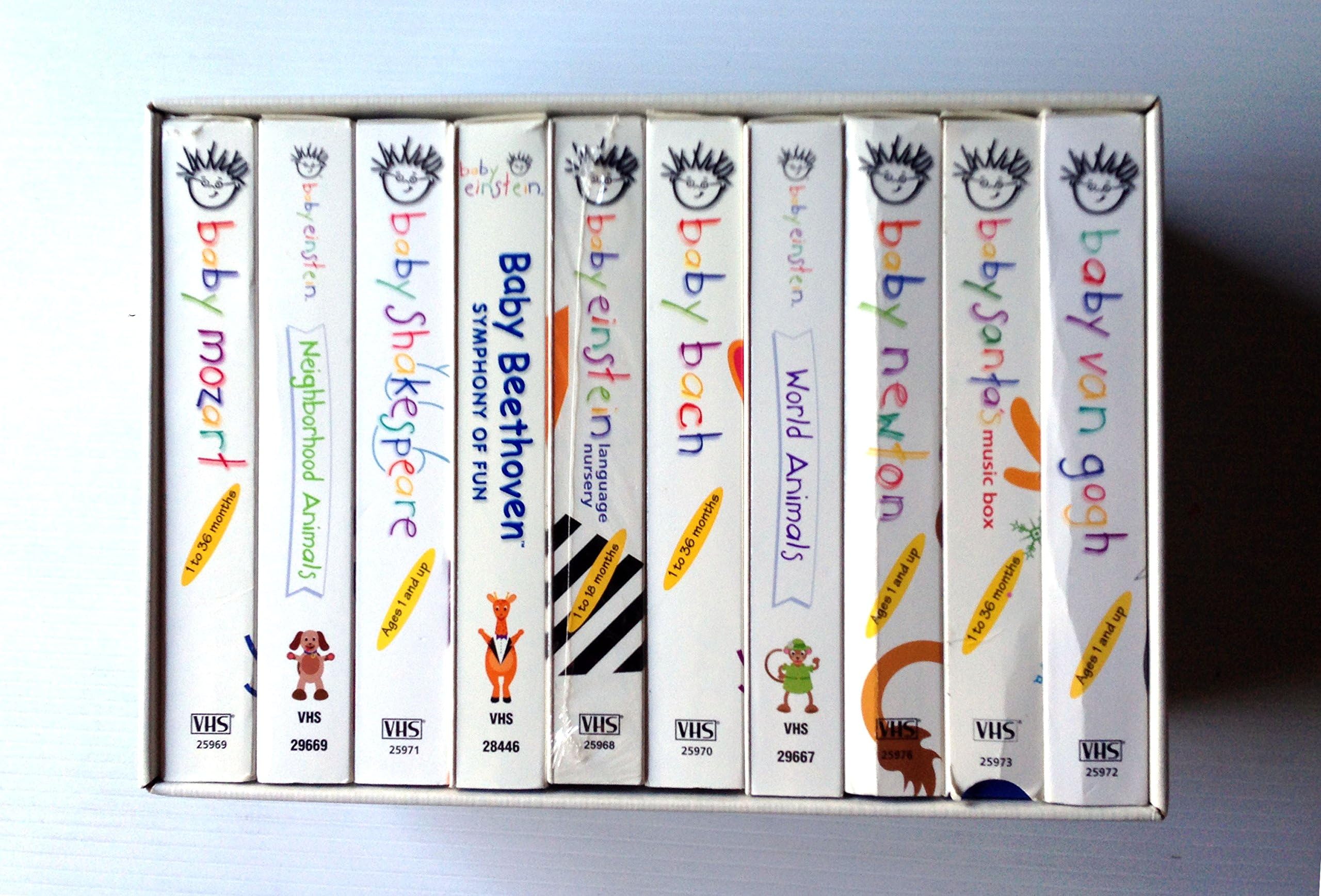 Baby Einstein- entire video collection 10 VHS tapes in all (Baby Mozart, Baby Bach, Baby Beethoven, Baby Einstein Language Nursery, Baby Einstein Neighborhood Animals, Baby Einstein World Animals, Baby Newton, Baby Santa's Music Box, Baby Shakespeare and Baby Van Gogh)