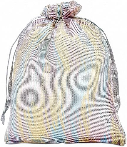 Vista 20 de TheDisplayGuys - 24-Pack Striped Weave Organza Gift Bags w/Drawstrings - Small 3" x 4" - Iridescent - for Party Favors, Samples, Treats