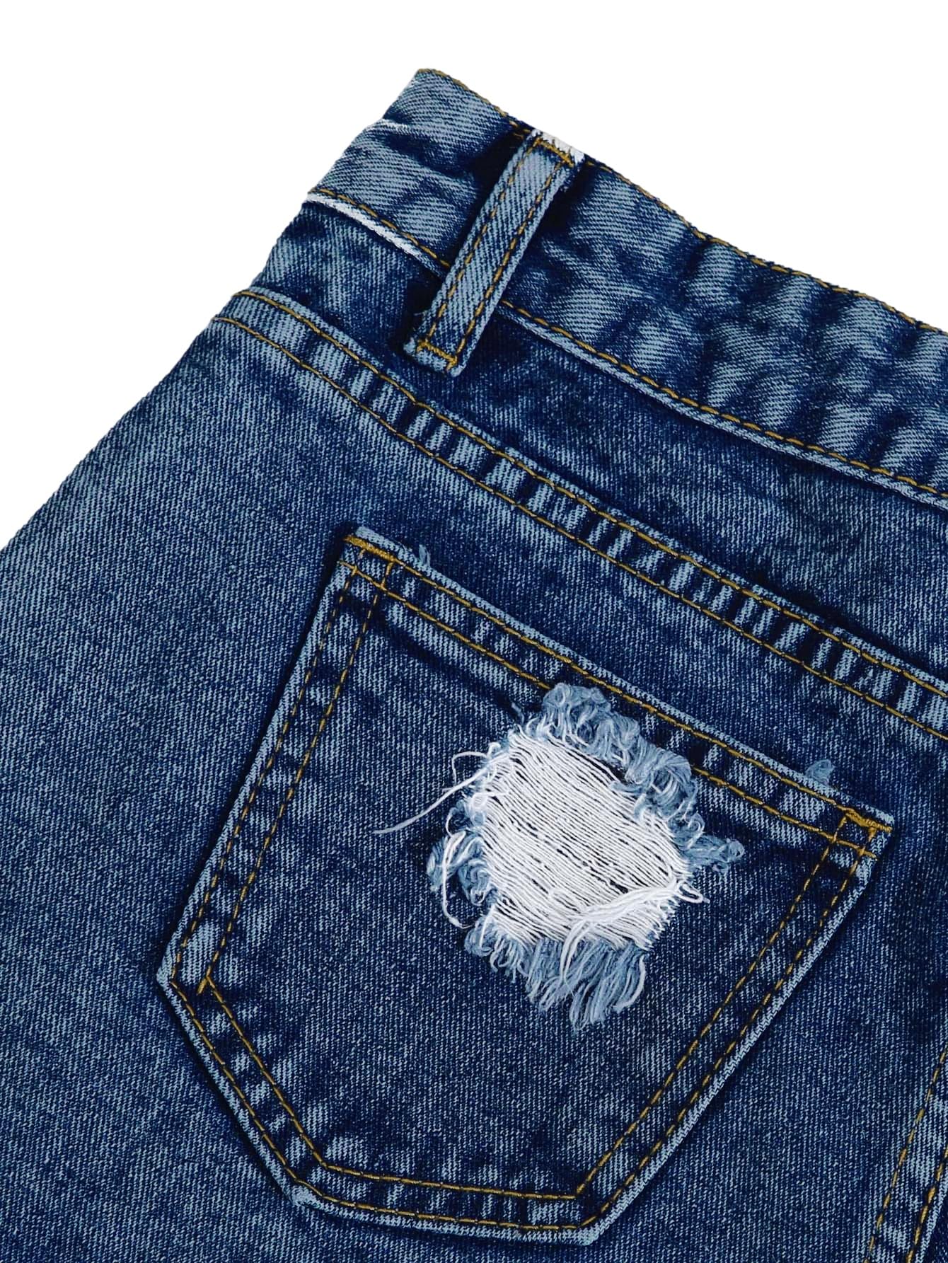 SOLY HUX Short en jean court pour femme - Taille haute - Avec franges - Short d'été