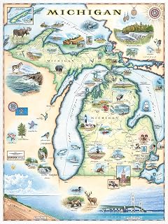 Xplorer Maps Michigan Hand-Drawn Map – 24x18 Vintage-Style Lithographic Print – Made in USA
