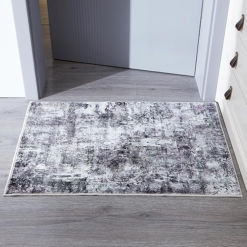 Miniatura 1 de Alfombra de 2 x 3, lavable, estilo bohemio, suave, pequeña, patrón abstracto, antideslizante, no desprende pelusa, alfombra vintage para tapete de