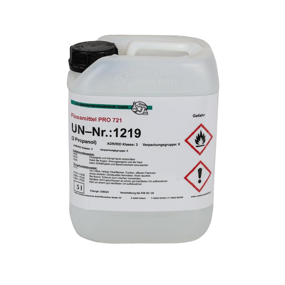 5 litros de fundente WETEC Pro721, 5 l 721-5 (Fluxer) Punto de inflamación: <21 °C/Densidad: a 20 °C 0,895 g/ml/Contenido de sólidos: 0,5%, libre de halógenos