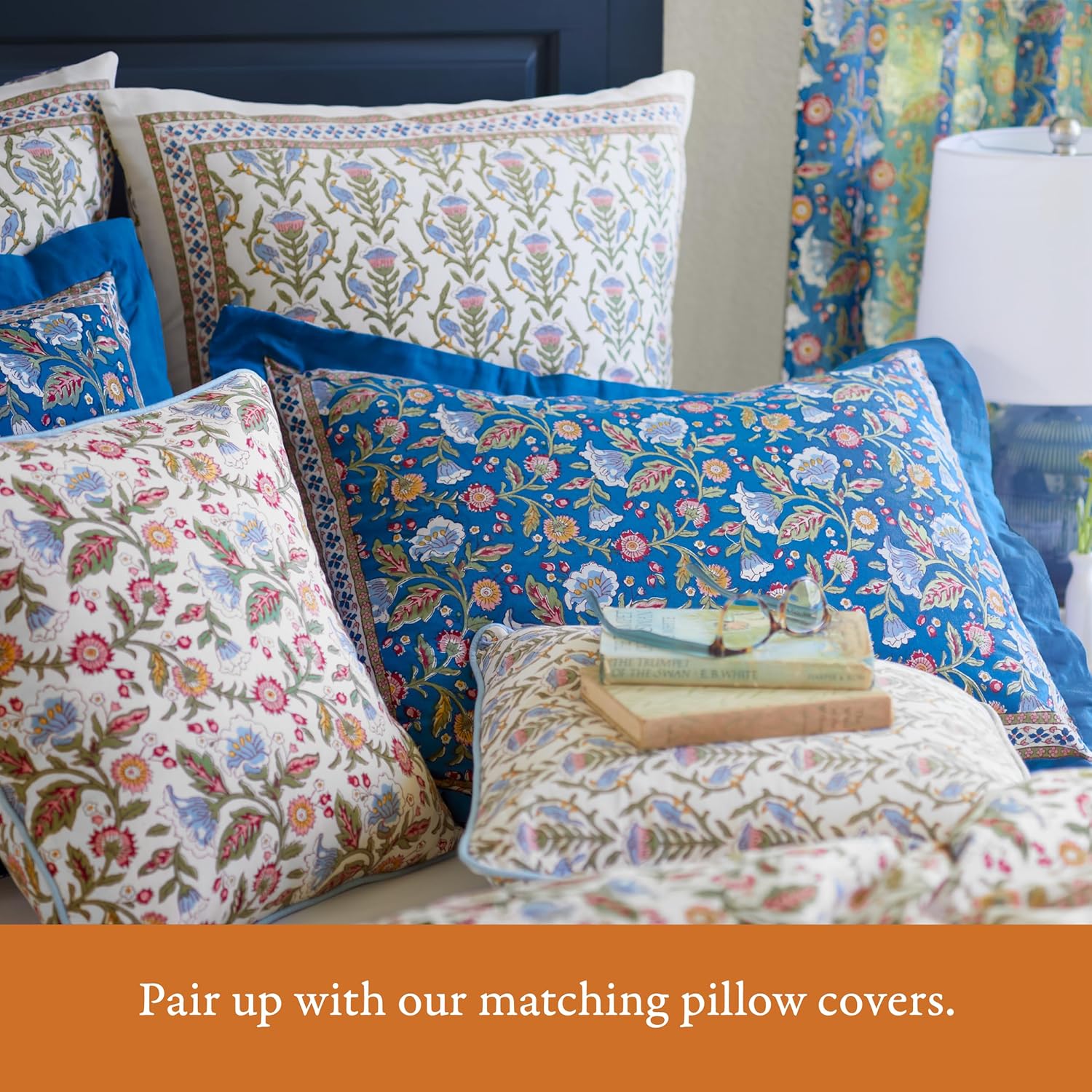 Saffron Marigold Queen Summer Bedspread - Lightweight 100% Ivory Cotton, Hand Block Printed Floral Bedding Comforter for Your Bedroom Decor Enchanted - Ivory 90x90 inches