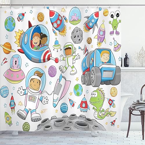 Miniatura 9 de Ambesonne Sketchy - Cortina de ducha, banco en medio de olas del océano, montañas, rocas, dibujo monocromático, juego de decoración de baño de tela