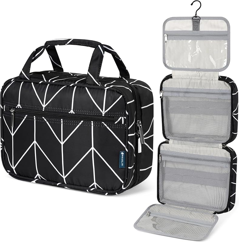 Necessaire suspensa PAVILIA Black Chevron com organizador de maquiagem, 1 unidade