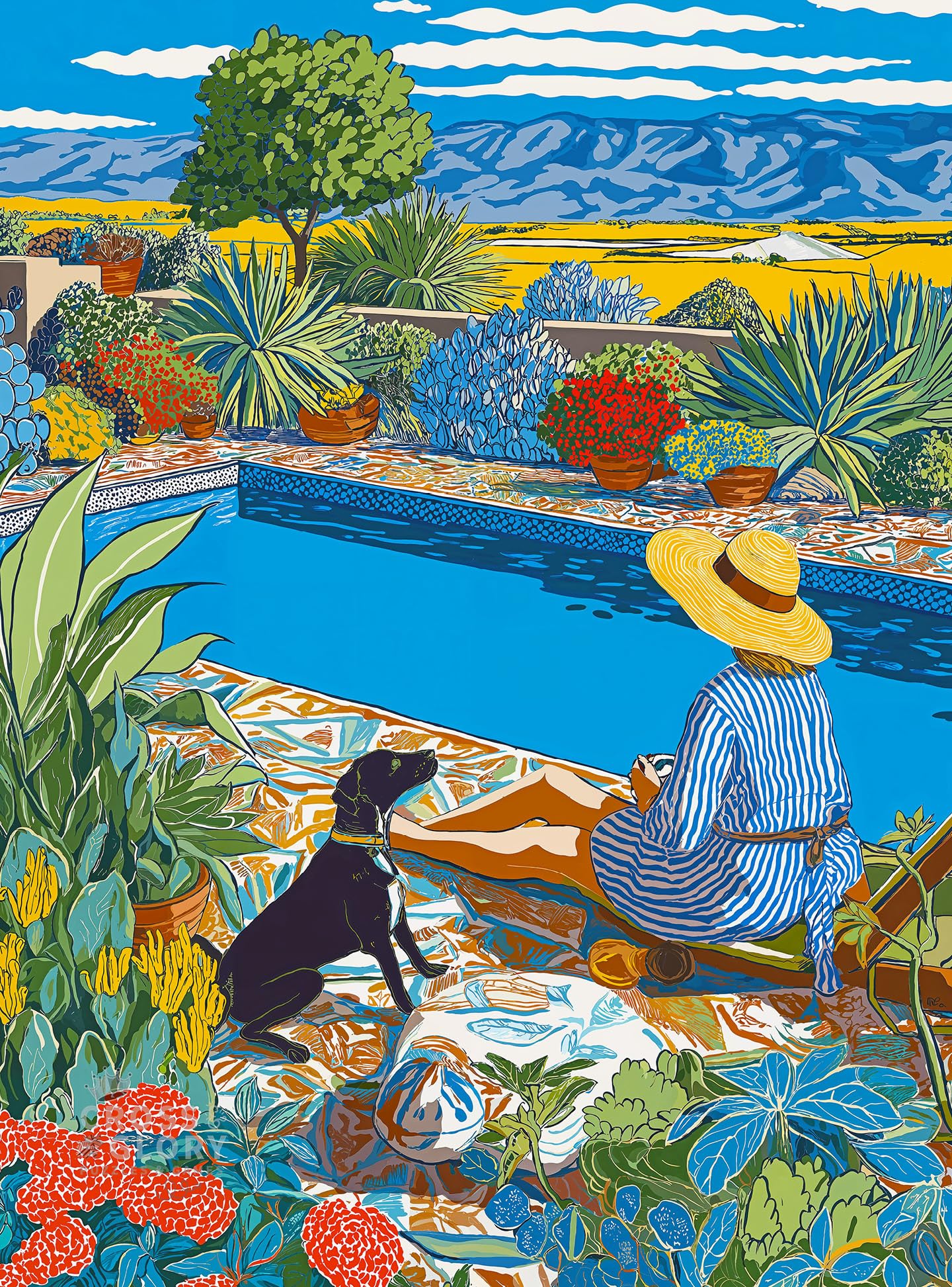Cross & Glory - Desert Poolside Oasis - 1000 Piece Jigsaw Puzzle for Adults | Vibrant Desert Landscape and Pool Scene for Nature Lovers