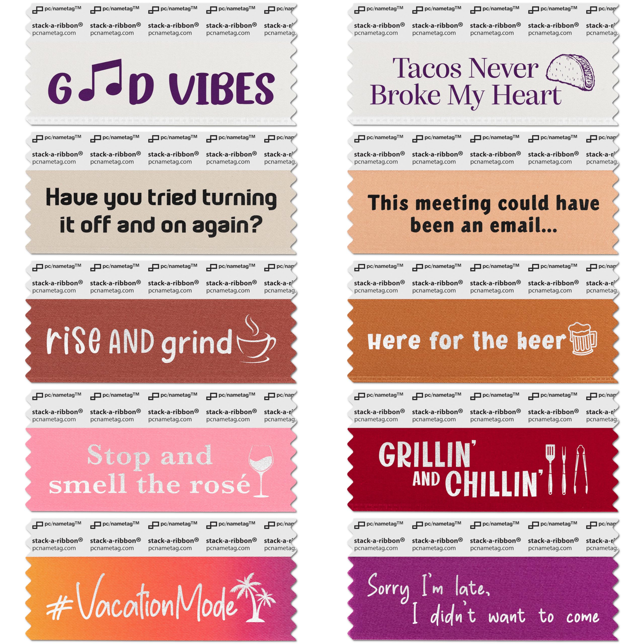 pc/nametag Icebreaker Corporate Badge Ribbons with Adhesive, 3-1/2" x 1-5/8” 100pk, for Nametags Under 4”, (10 Titles, 10 per Title), for Events,