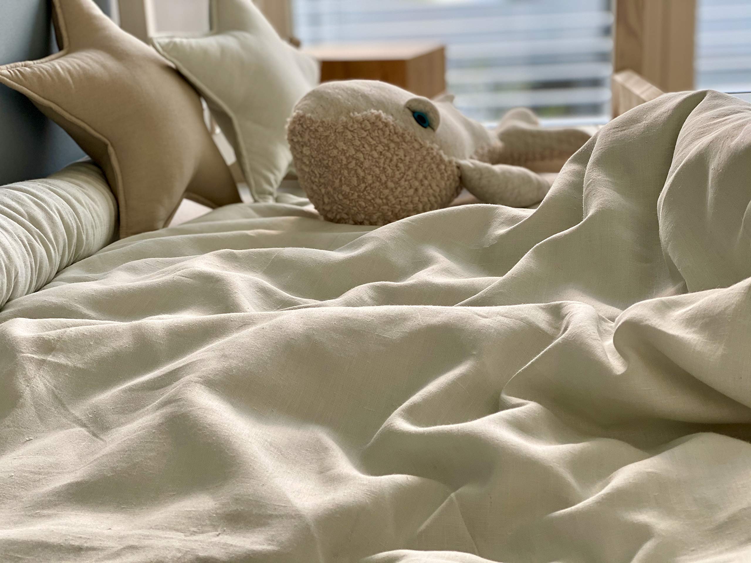 KraftKids Juego de ropa de cama de lino natural marrón con funda de almohada de 40 x 60 cm y edredón de 135 x 100 cm, funda de edredón de algodón, hecha a mano en la UE