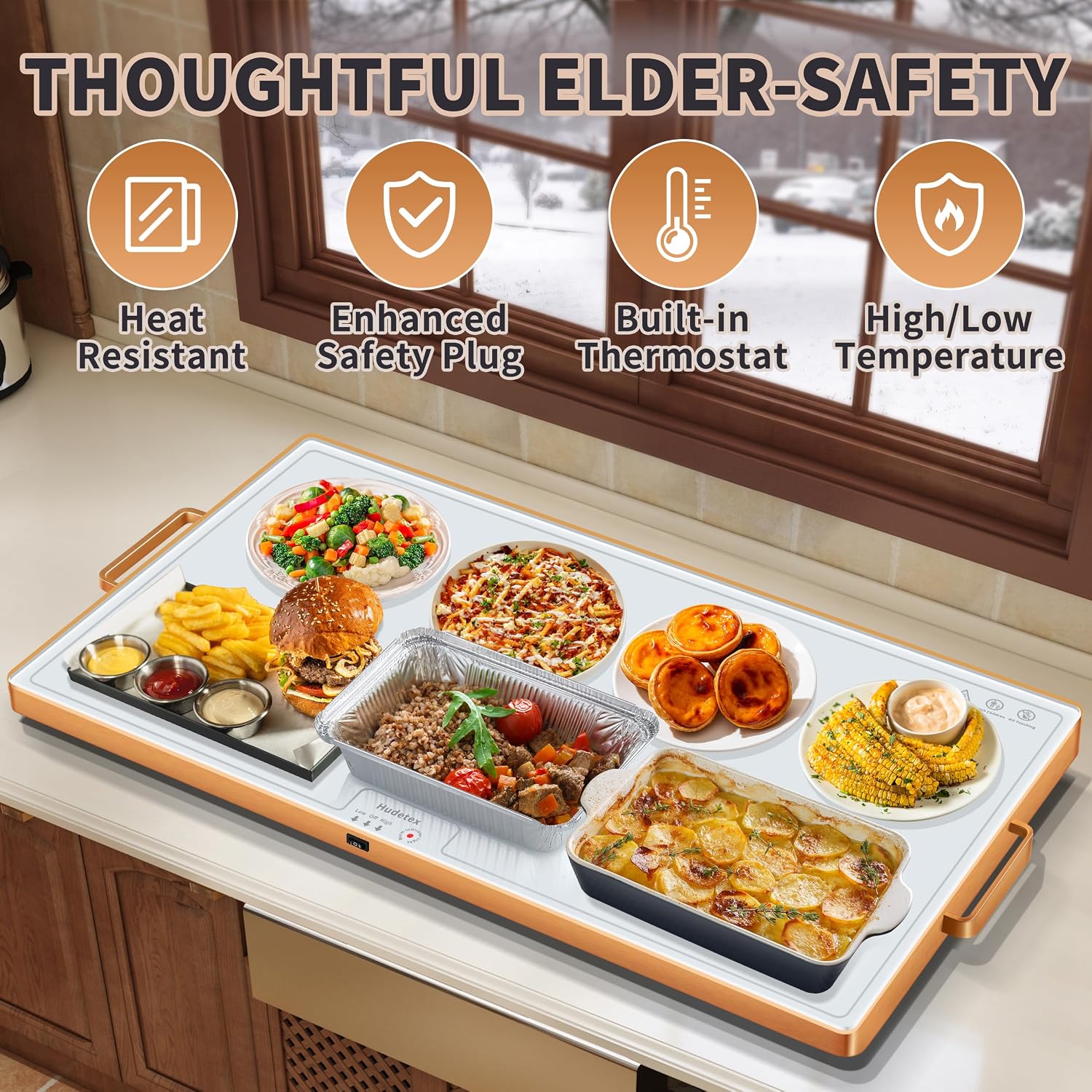 Warming Mat for Food,XXL 32"x18",Tempered Glass Electric Warming Tray,White image 5