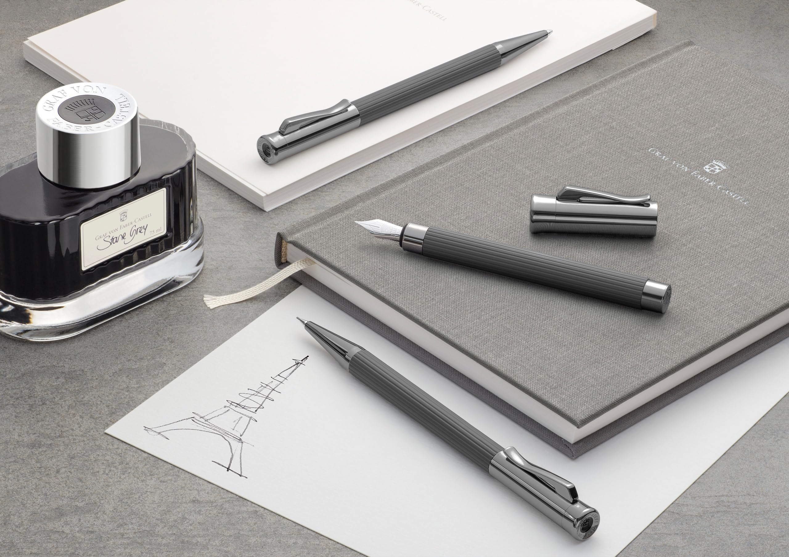 Graf von Faber-Castell - ołówek automatyczny Tamitio Stone Grey, 0,7 mm | Trzonek metalowy z matowym lakierem, z elementami metalowymi pokrytymi rutenem oraz stopniem twardości B