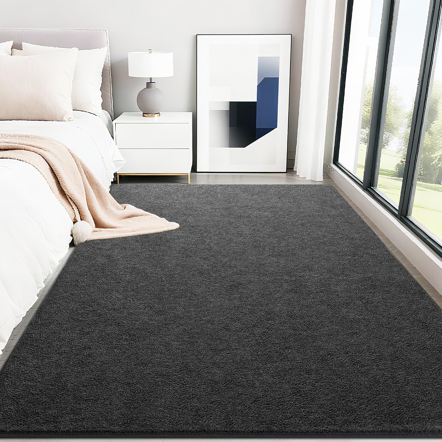 HQAYW 4x6 Area Rugs for Living Room, Washable Memory Foam Soft Modern Rug, Indoor Low Pile Minimalist Non Slip Carpets for Kids Girls Bedroom Nursery Dorm Home Decor, Dark Grey