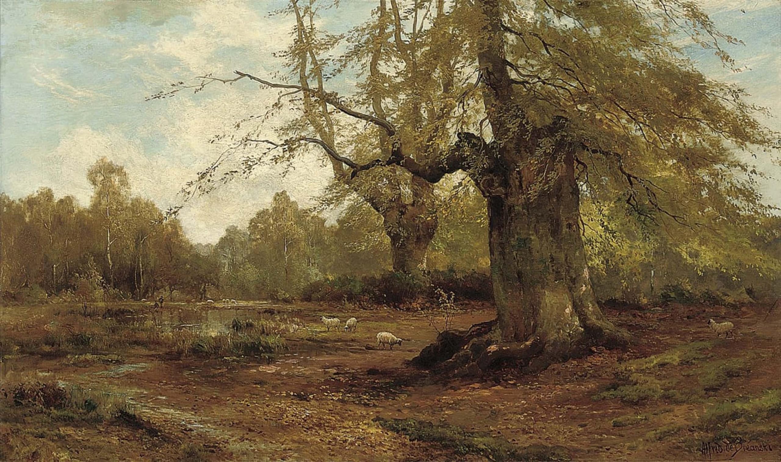 ARTXLXXBN Famous Painting Canvas Artwork Graffiti Print Burnham Beeches Autumn by Alfred De Breanski Portrait Canvas Image for Home Decor 60x90cm